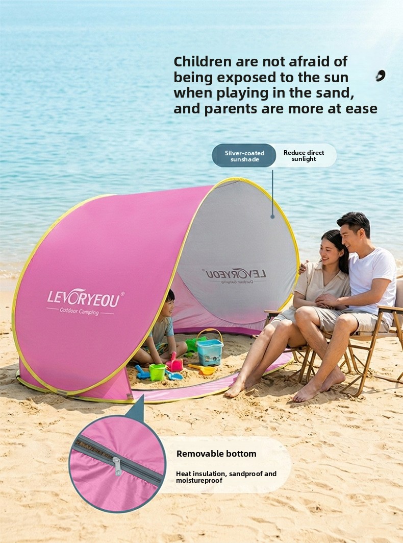 Quick-deploying Sunshade Beach Tent With Silver Coated Fabric_voghion.com