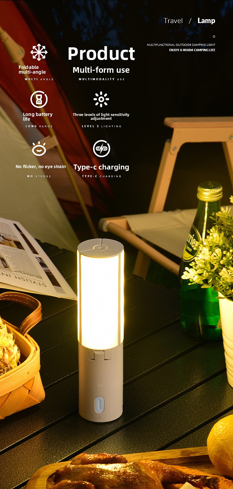 Outdoor Folding Multi-Function Camping Lamp, Tent Light, Camp Lantern, Handheld Hanging Light, Student Dormitory Lighting_voghion.com
