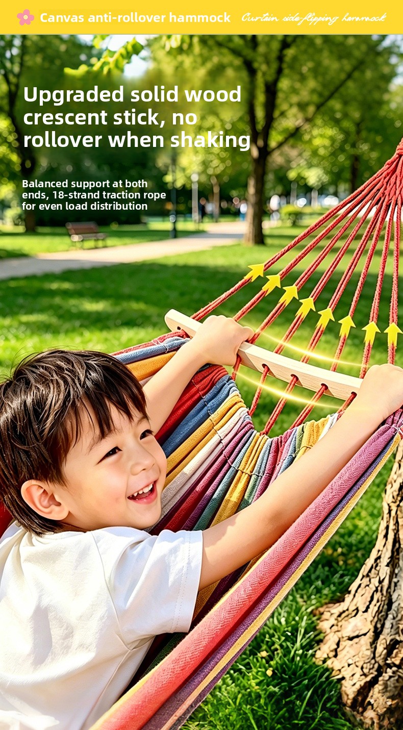 Anti-tip Striped Hammock For Camping And Garden Relaxation_voghion.com