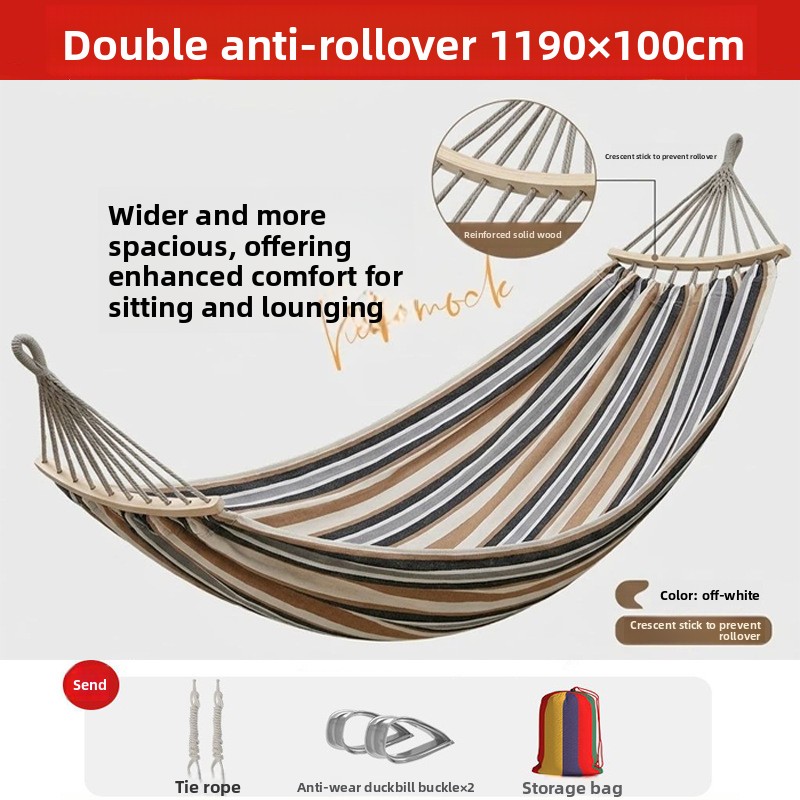 Thickened Hammock Swing, Striped Coffee‑Colored Rocking Bed, Oversized Anti‑Tip Design For Picnics And Camping, Children’s Drop‑In Net Bed_voghion.com