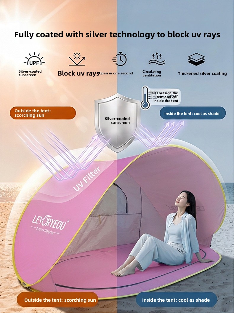 Quick-deploying Sunshade Beach Tent With Silver Coated Fabric_voghion.com