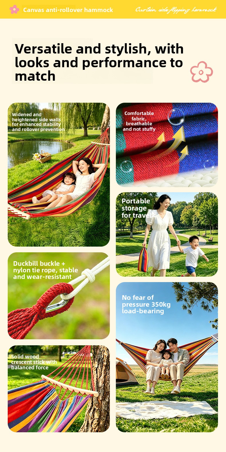 Anti-tip Striped Hammock For Camping And Garden Relaxation_voghion.com