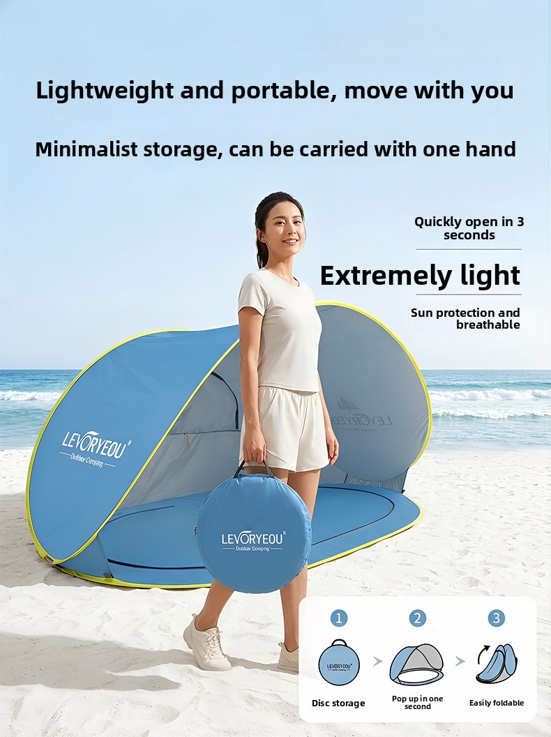 Quick-deploying Sunshade Beach Tent With Silver Coated Fabric_voghion.com