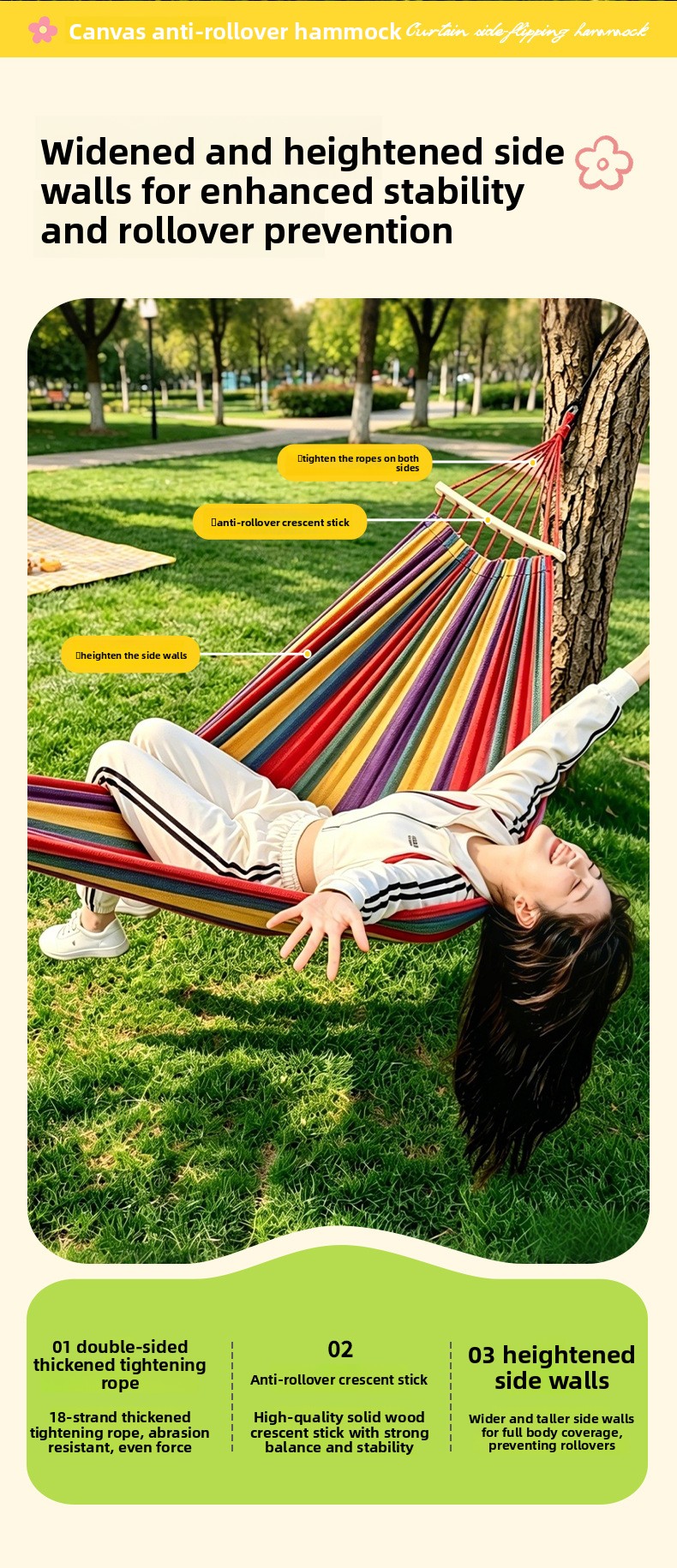 Anti-tip Striped Hammock For Camping And Garden Relaxation_voghion.com