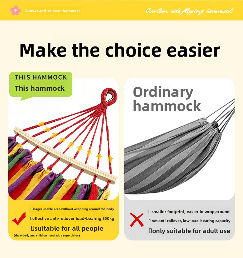 Anti-tip Striped Hammock For Camping And Garden Relaxation_voghion.com