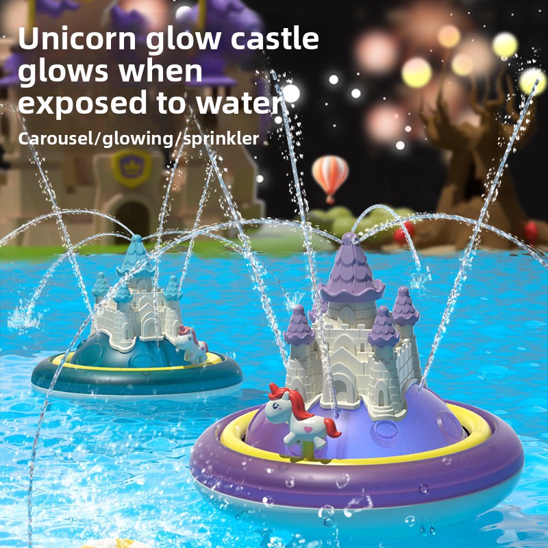 Château Licorne Jet d'Eau pour Bébé, Boule de Bain Électrique en Forme de Lune pour Enfants et Nourrissons_voghion.com