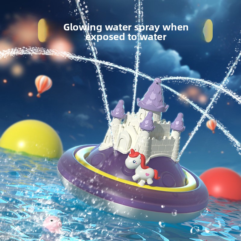 Château Licorne Jet d'Eau pour Bébé, Boule de Bain Électrique en Forme de Lune pour Enfants et Nourrissons_voghion.com