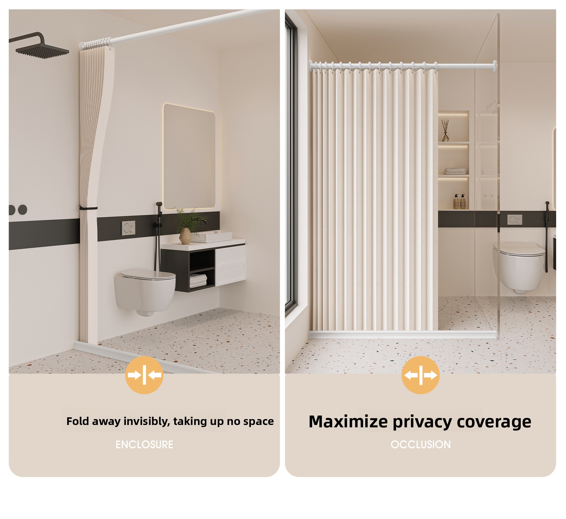 Bathroom Shower Curtain Foldable Waterproof Fabric Magnetic_voghion.com