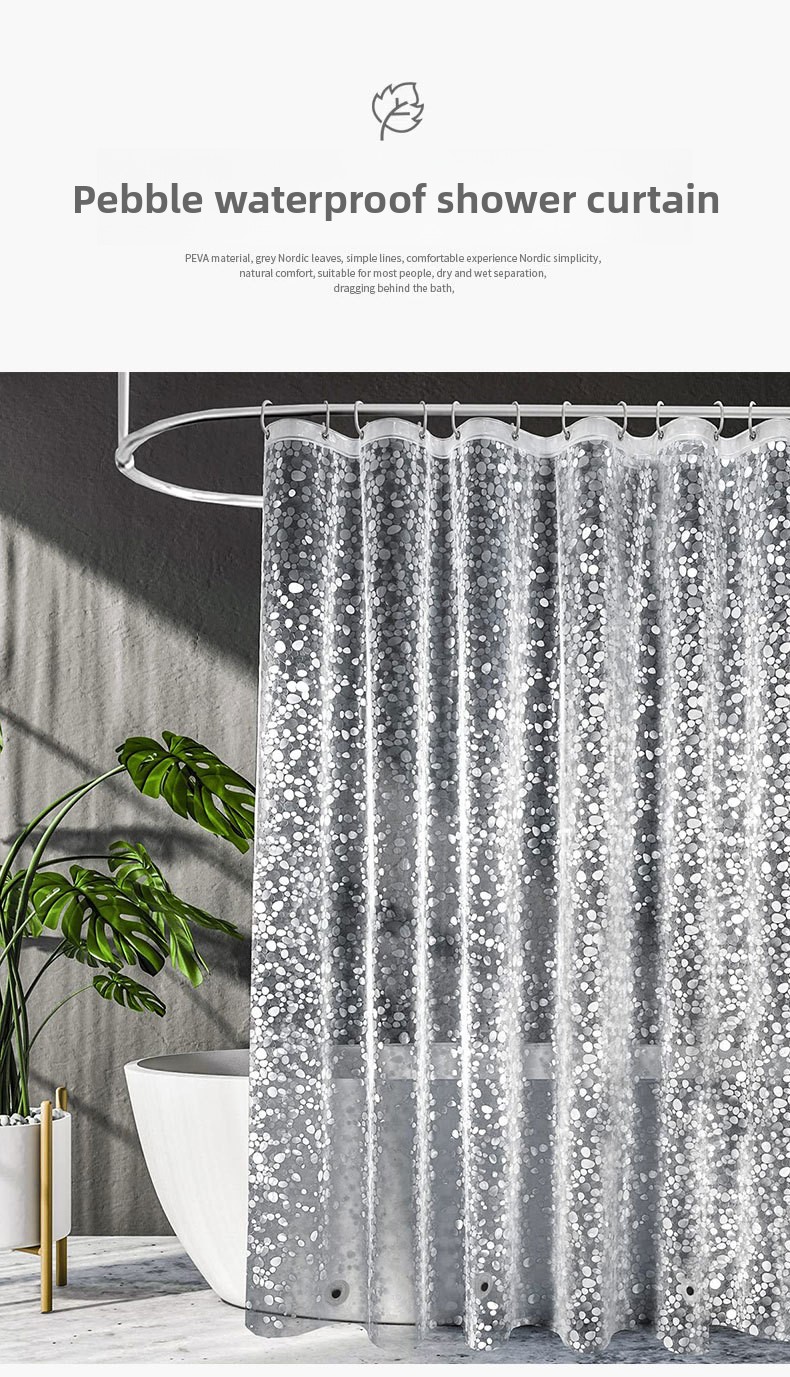 Pebble Pattern Shower Curtain Transparent Waterproof Mildew Free_voghion.com