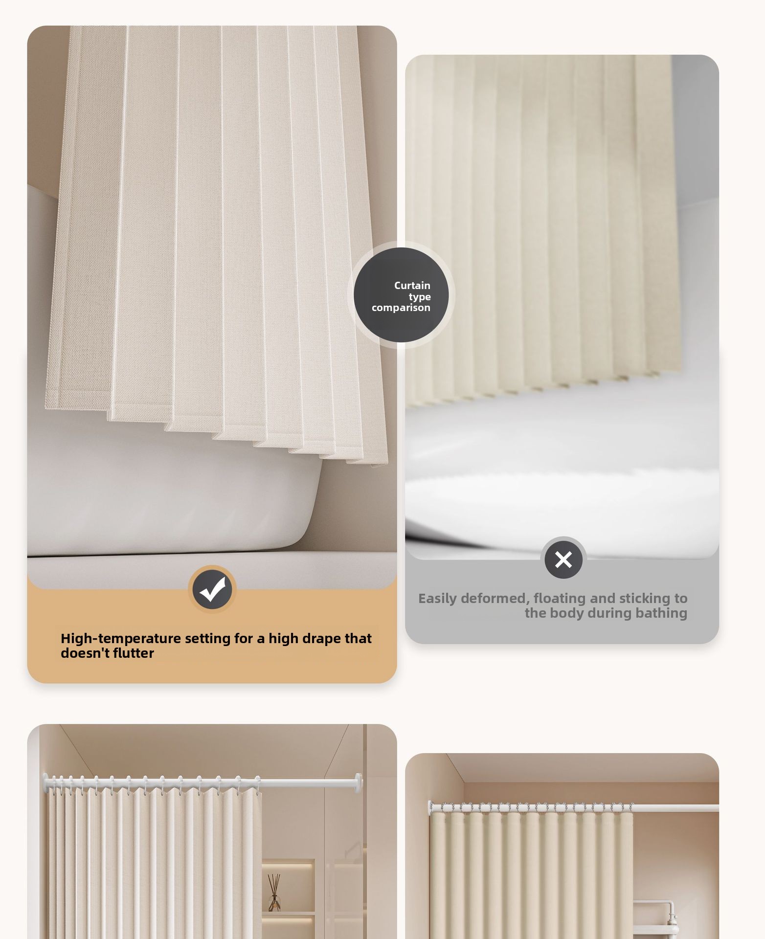 Bathroom Shower Curtain Foldable Waterproof Fabric Magnetic_voghion.com