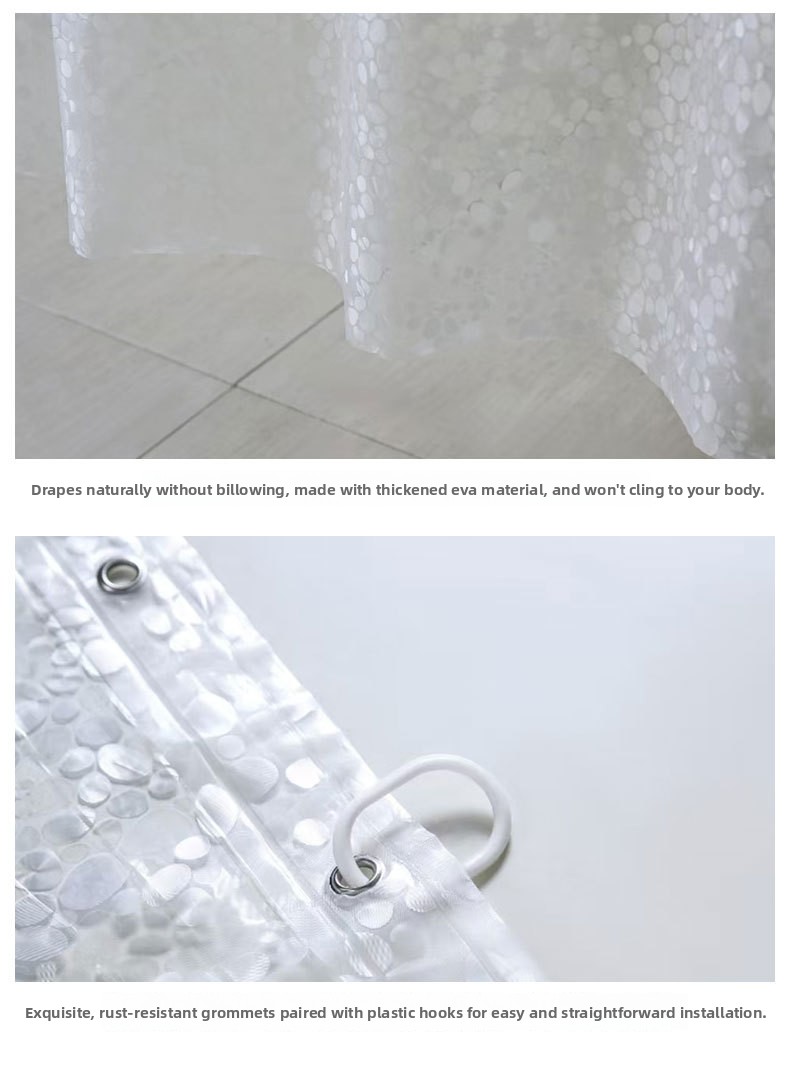 Pebble Pattern Shower Curtain Transparent Waterproof Mildew Free_voghion.com