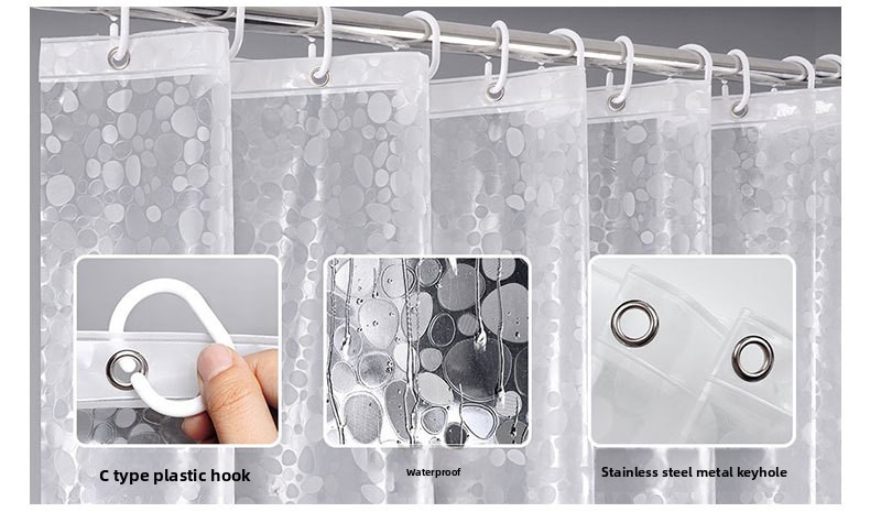 Pebble Pattern Shower Curtain Transparent Waterproof Mildew Free_voghion.com