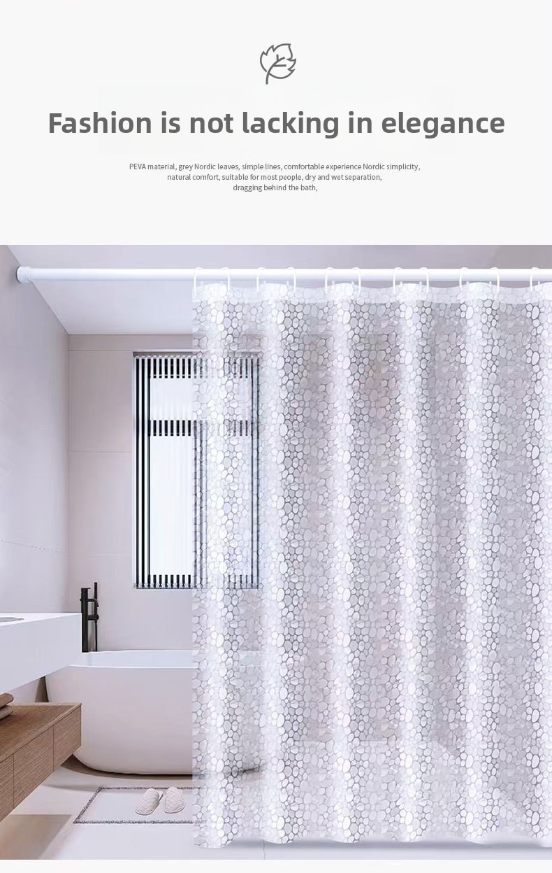 Pebble Pattern Shower Curtain Transparent Waterproof Mildew Free_voghion.com