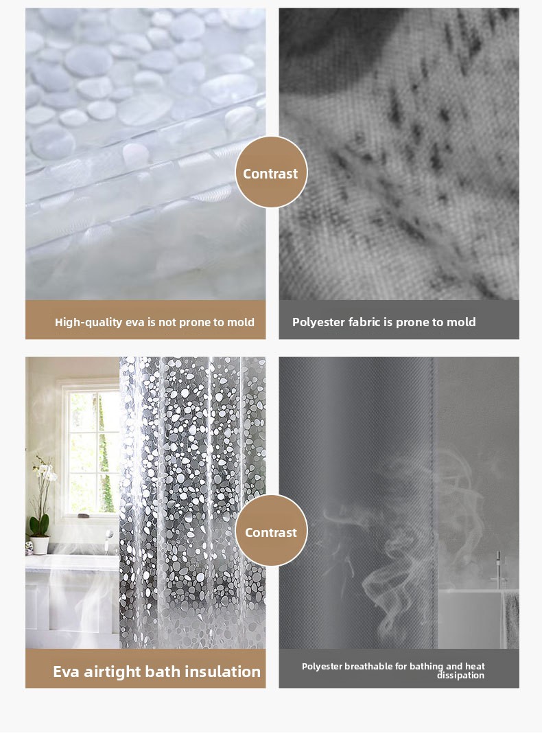 Pebble Pattern Shower Curtain Transparent Waterproof Mildew Free_voghion.com
