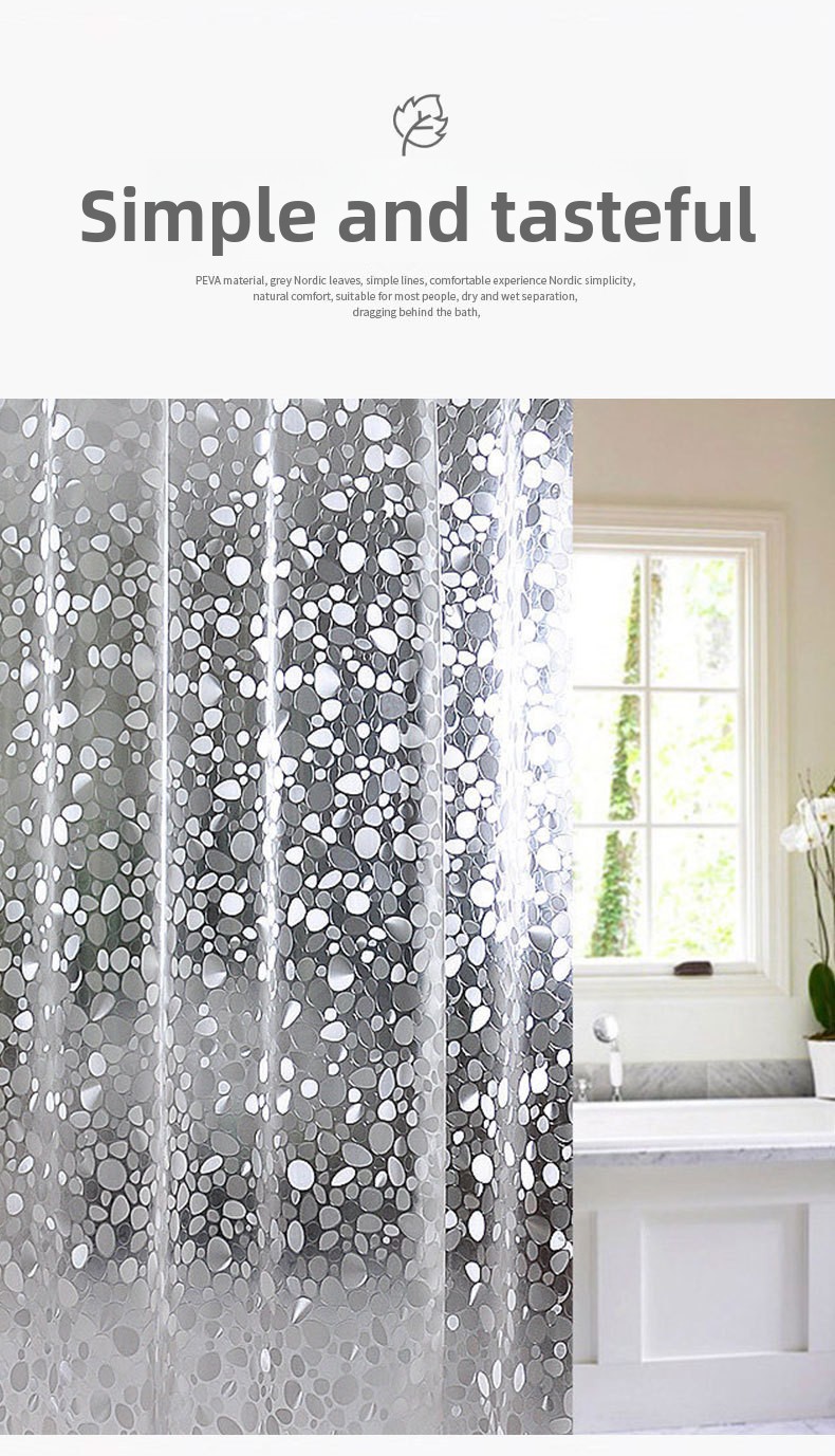 Pebble Pattern Shower Curtain Transparent Waterproof Mildew Free_voghion.com