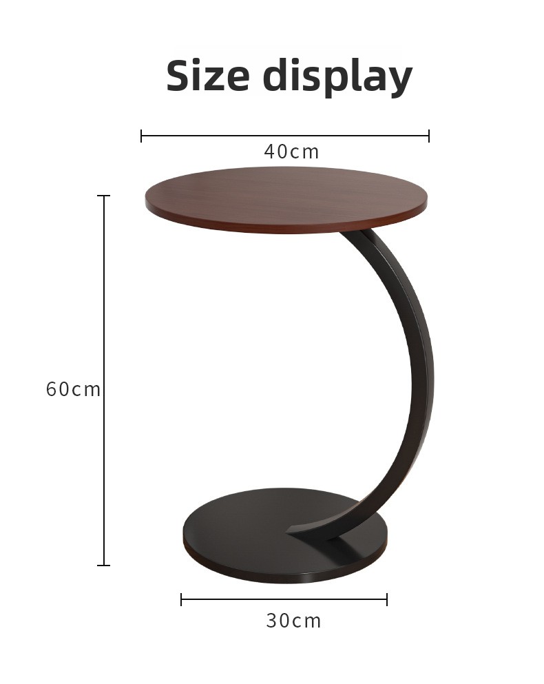 Mesa auxiliar redonda de madera con marco de metal curvado_voghion.com