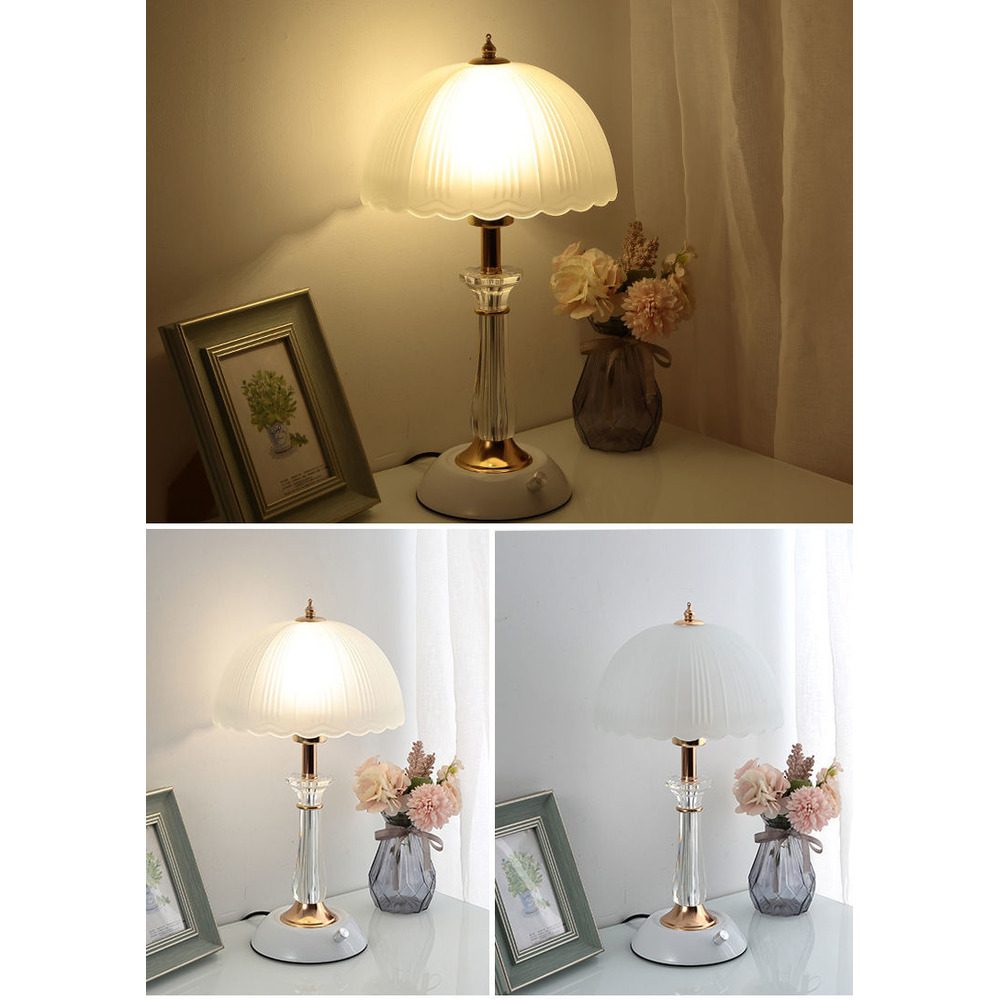 Europäischer Stil Schlafzimmer Nachttisch Moderne Einfache Kreative Persönlichkeit Dimmbarer Knopfschalter Glas Lampenschirm Tischlampe_voghion.com