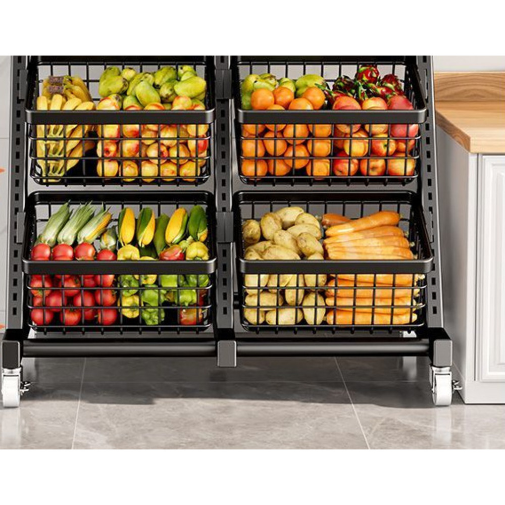 Keuken staande meerlaagse groente- en fruitmand, multifunctionele woonkamer snackrek met wielen_voghion.com