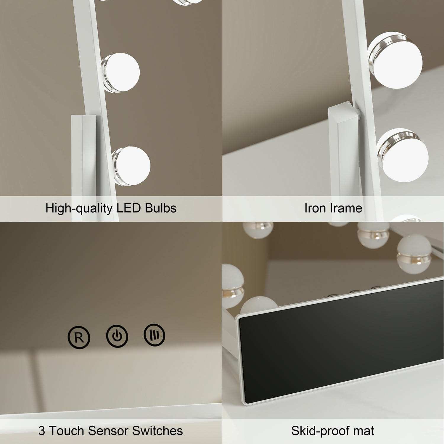  Hollywood Vanity Mirror With 9 LED Bulbs, 3 Light Modes, Touch Control, 360° Rotatable Lighted Makeup Mirror For Bedroom Dressing Table _maomaolike.com