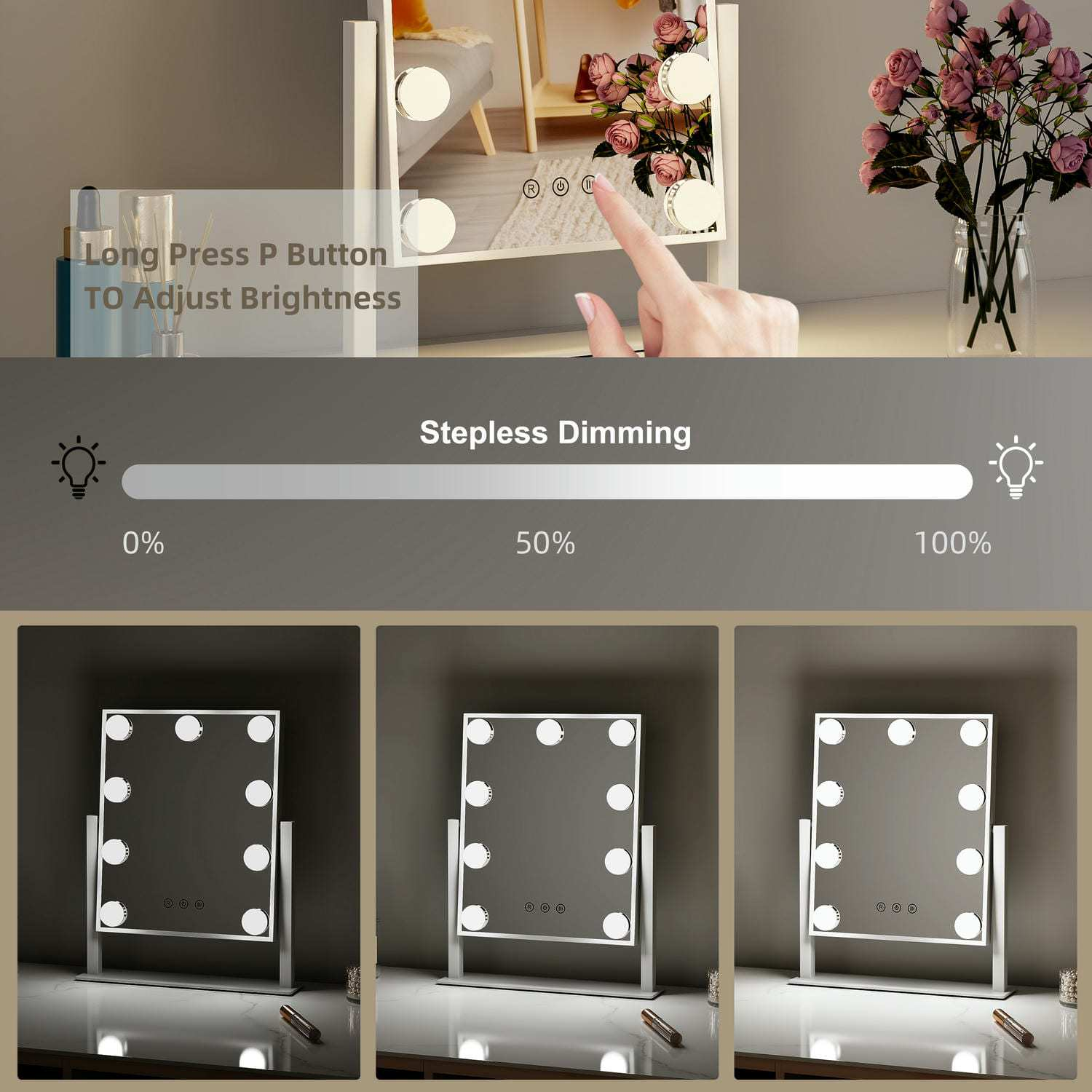  Hollywood Vanity Mirror With 9 LED Bulbs, 3 Light Modes, Touch Control, 360° Rotatable Lighted Makeup Mirror For Bedroom Dressing Table _maomaolike.com