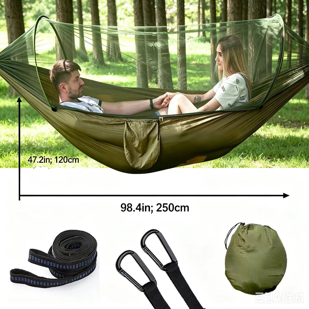 Amaca automatica a scomparsa con zanzariera, amaca da campeggio portatile antizanzare, letto a dondolo sospeso resistente per esterni, ideale per giardino, zaino in spalla e viaggi._voghion.com
