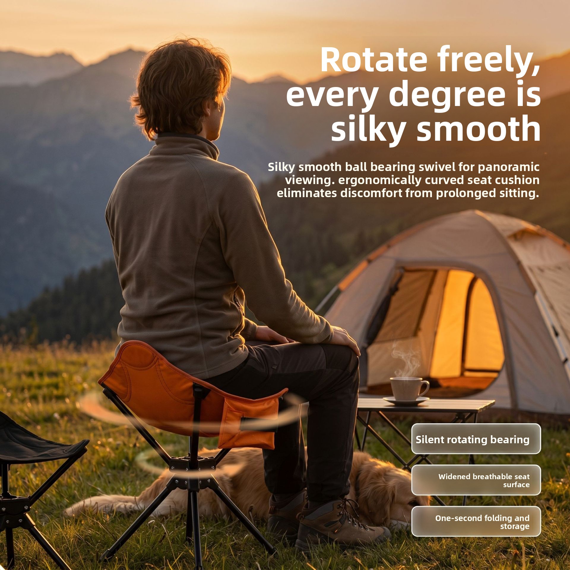 360° Swivel Folding Camping Stool, Lightweight Portable Tripod Seat, Heavy Duty Foldable Outdoor Stool For Fishing Hunting Picnic Backpacking Beach_voghion.com