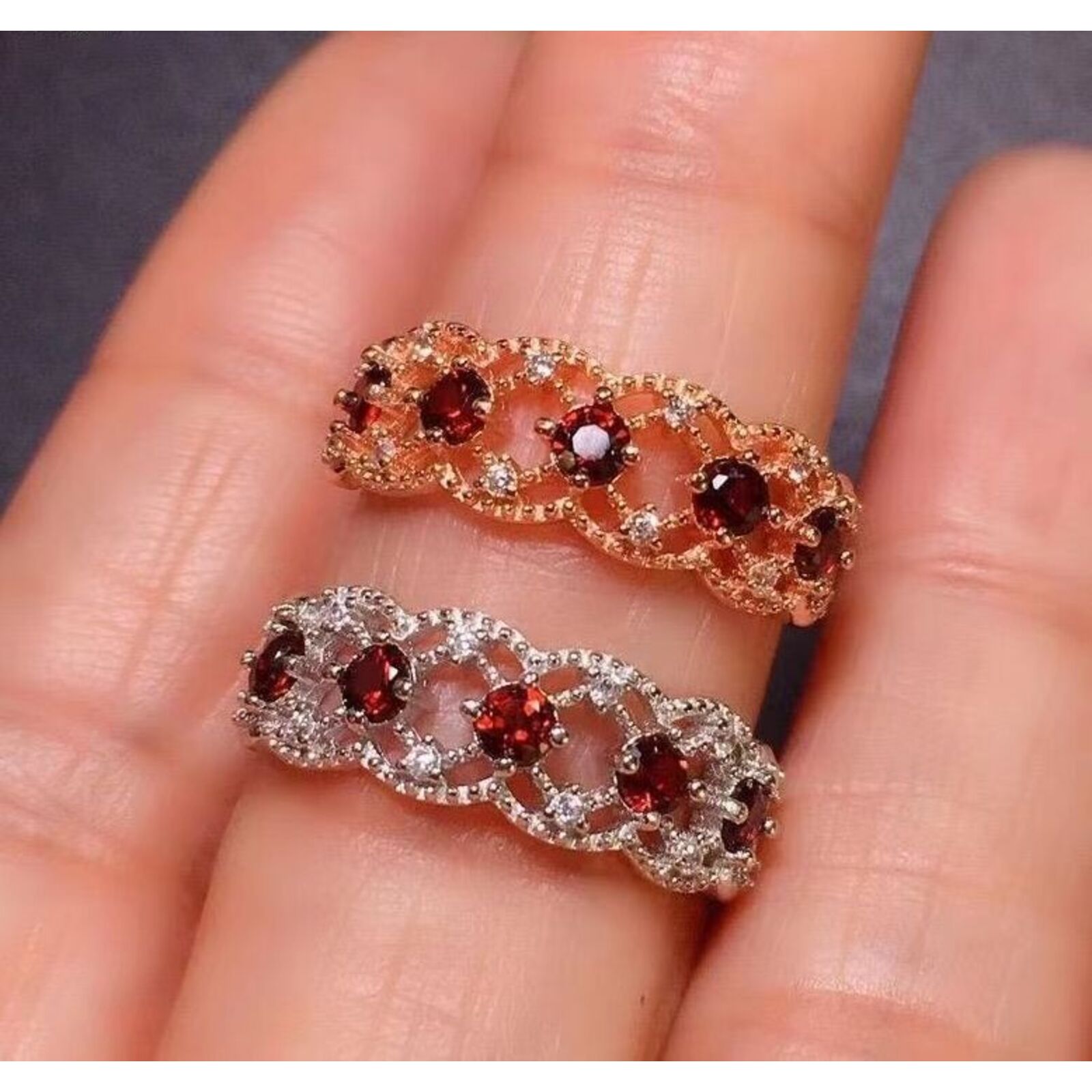 Burgundy Mozambique Diamond Open Ring In Sterling Silver For Women_voghion.com