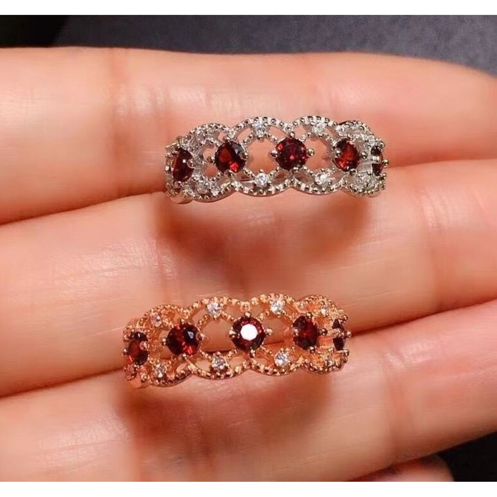 Burgundy Mozambique Diamond Open Ring In Sterling Silver For Women_voghion.com