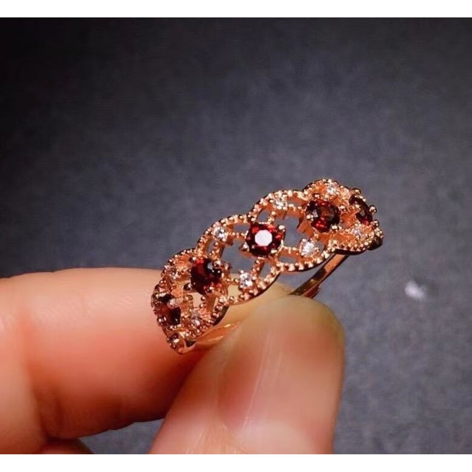 Burgundy Mozambique Diamond Open Ring In Sterling Silver For Women_voghion.com