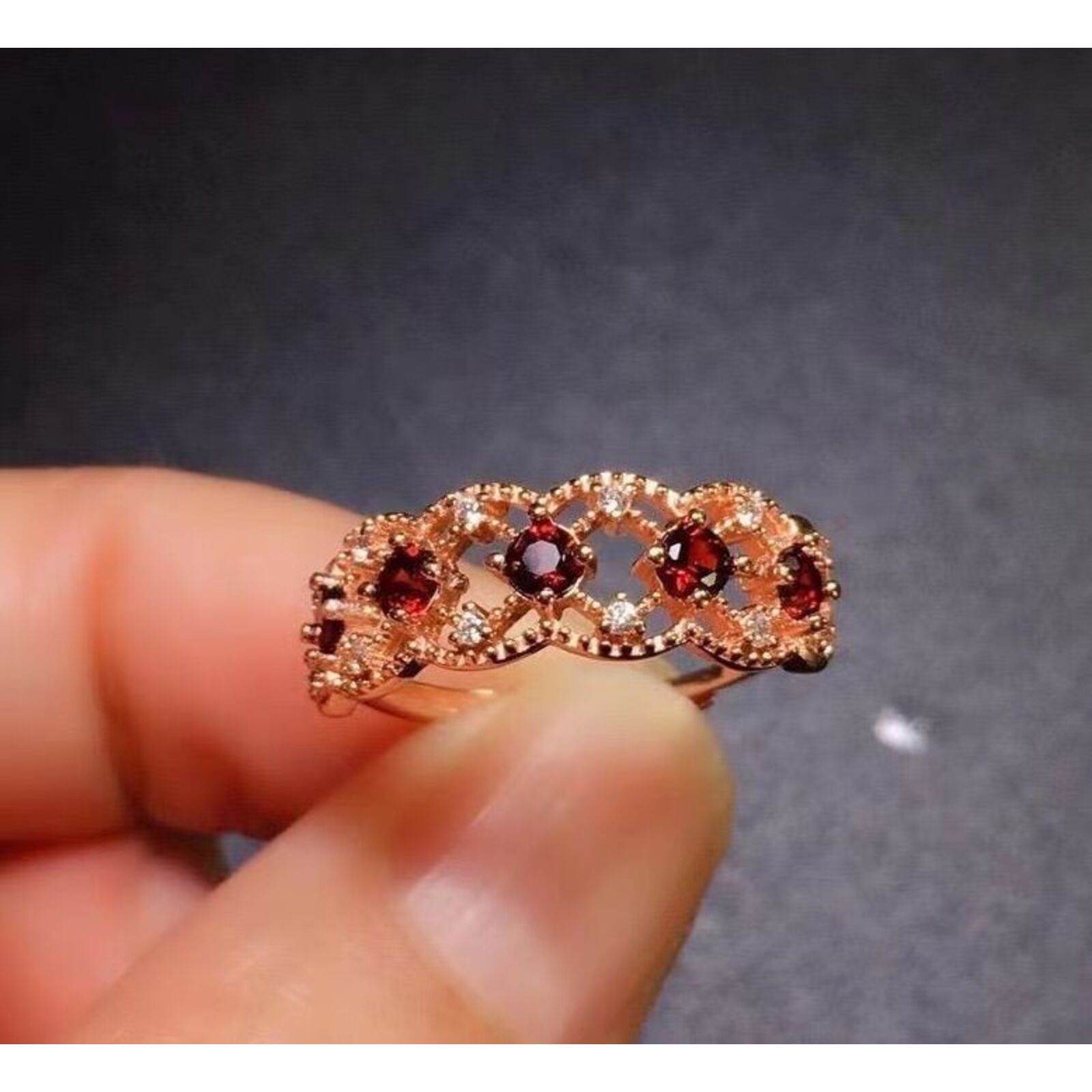 Burgundy Mozambique Diamond Open Ring In Sterling Silver For Women_voghion.com