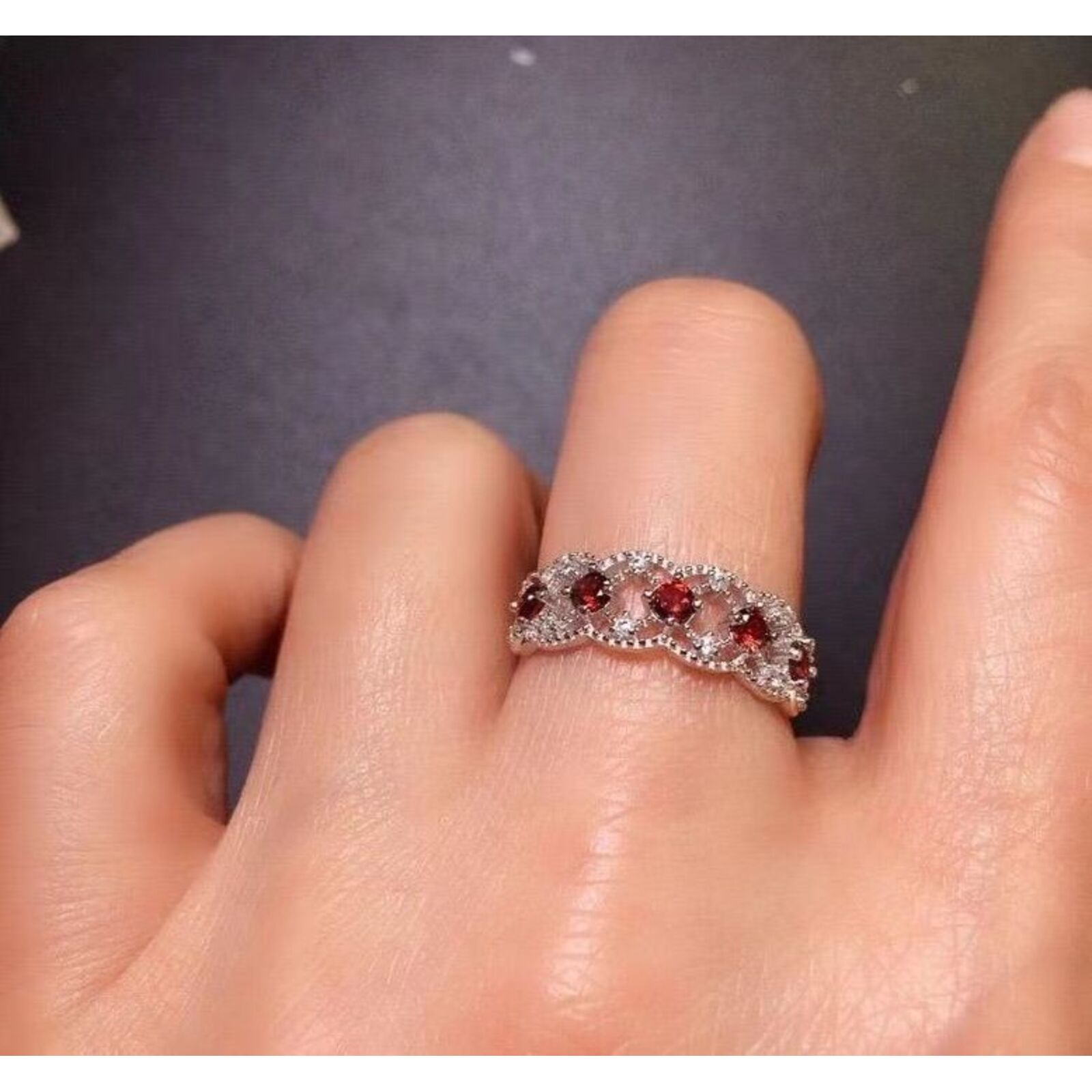 New Super Shiny Burgundy Mozambique Diamond S925 Silver Open For Women, Small Luxury, Exquisite Craftsmanship, Beautiful_voghion.com