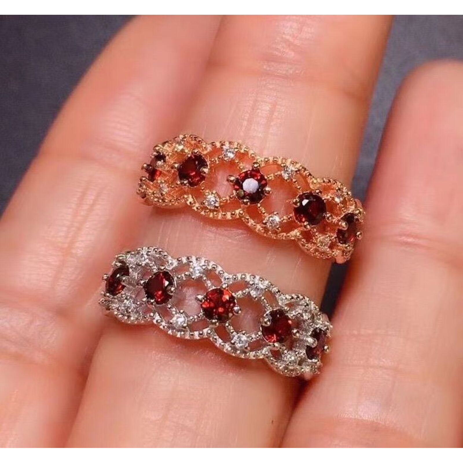 Burgundy Mozambique Diamond Open Ring In Sterling Silver For Women_voghion.com