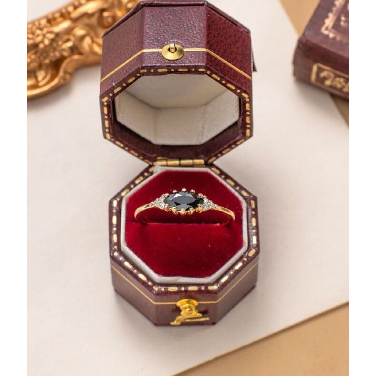 New Devil's Eye Geometric Black Onyx Open S925 Silver Women Vintage Temperament Ins Trend Fashion Ring_voghion.com