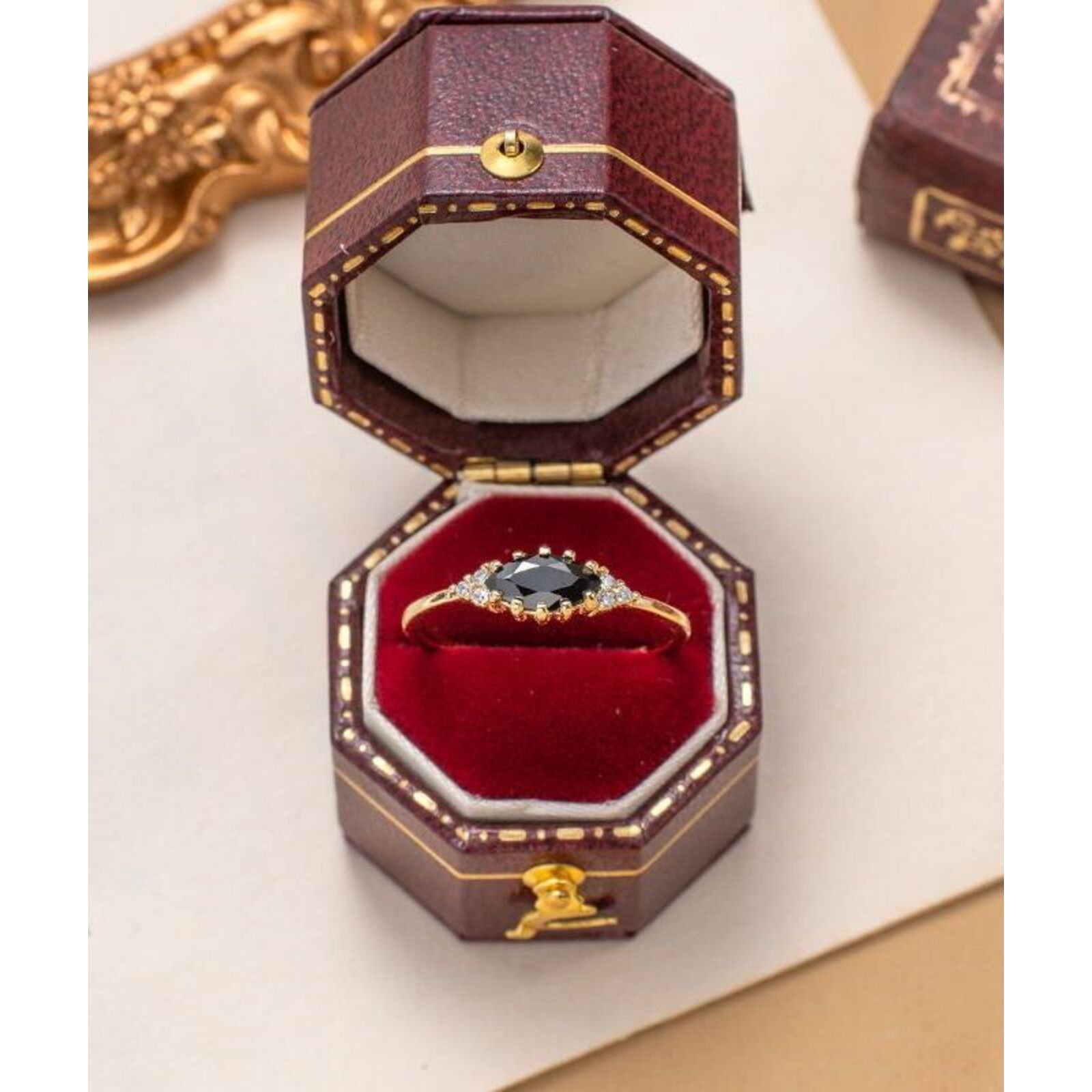 Vintage Silver Devil's Eye Ring For Women Geometric Black Onyx_voghion.com