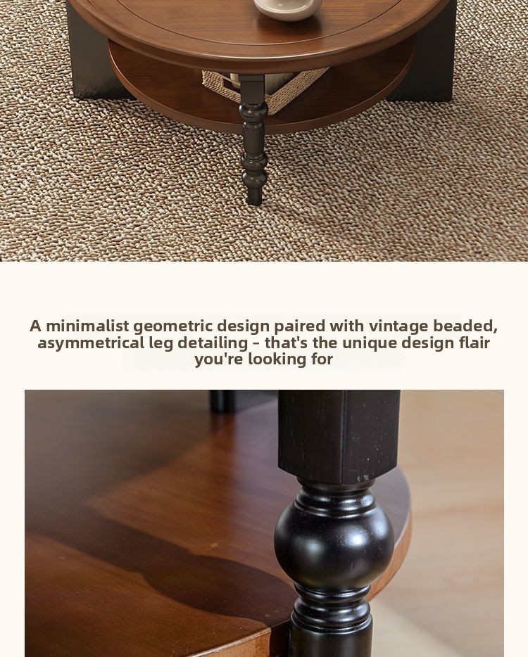 Tavolino da caffè rotondo in legno massello in stile vintage, stile francese, creativo, per piccoli appartamenti, soggiorno_voghion.com