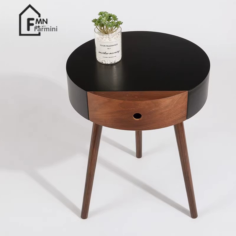 Italian Minimalist Round Bedside Cabinet Living Room Side Corner Single Drawer Small Table Storage Ins Style_voghion.com