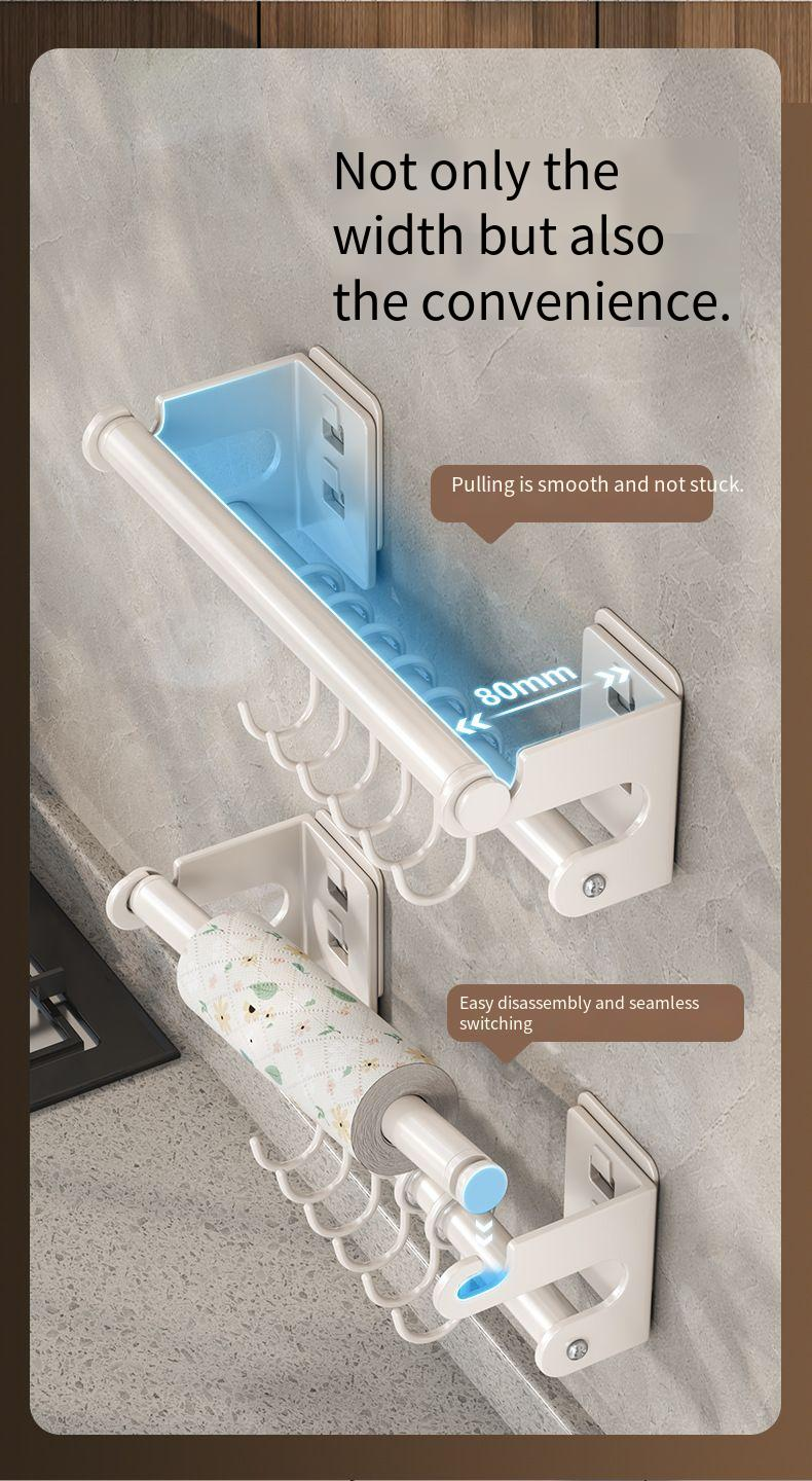 Weißer Haken ohne Bohren, Wandmontage, Hängestange, Aufbewahrung für Küchenutensilien, Löffel, Spatel, Organizer-Rack_voghion.com