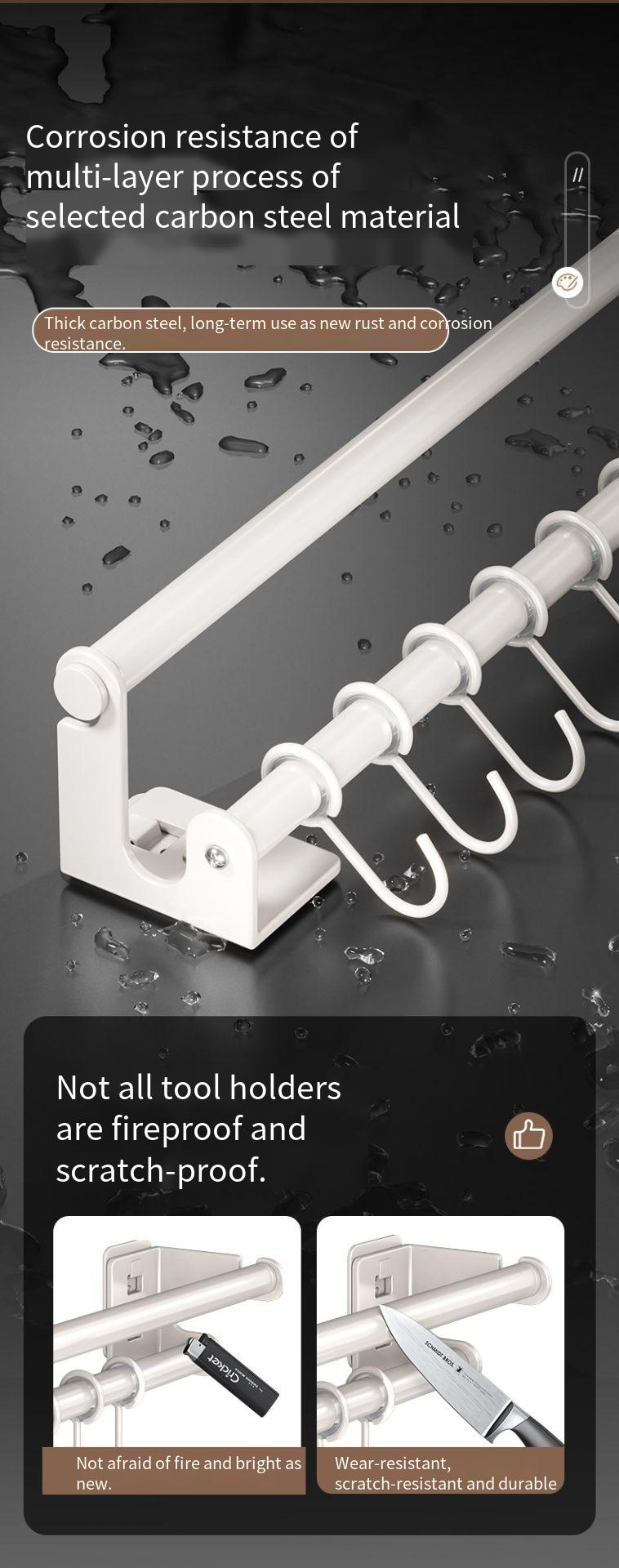 Weißer Haken ohne Bohren, Wandmontage, Hängestange, Aufbewahrung für Küchenutensilien, Löffel, Spatel, Organizer-Rack_voghion.com