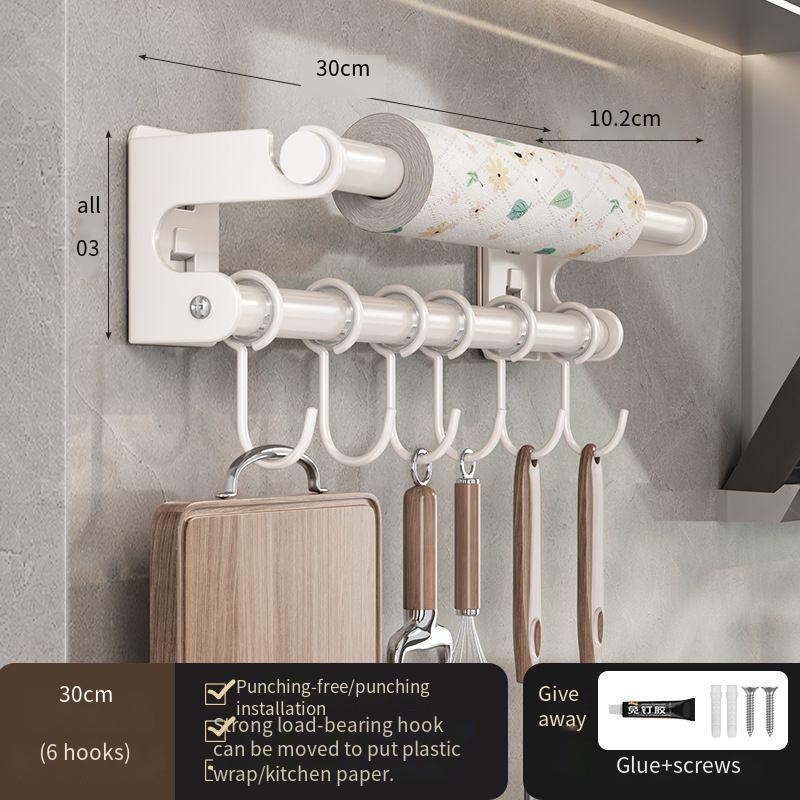 Weißer Haken ohne Bohren, Wandmontage, Hängestange, Aufbewahrung für Küchenutensilien, Löffel, Spatel, Organizer-Rack_voghion.com