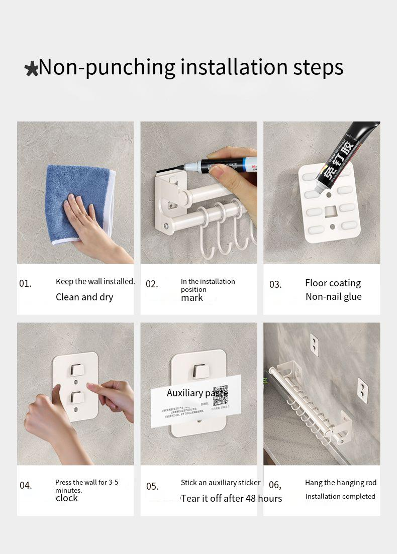 Weißer Haken ohne Bohren, Wandmontage, Hängestange, Aufbewahrung für Küchenutensilien, Löffel, Spatel, Organizer-Rack_voghion.com