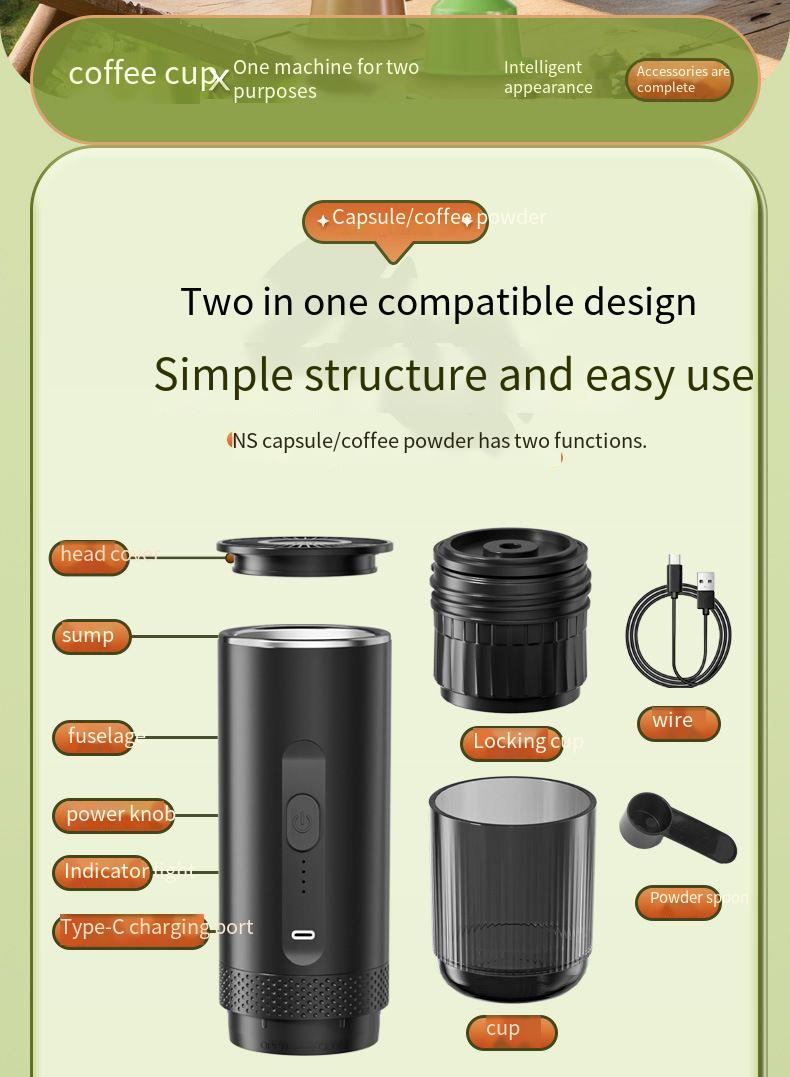 Macchina per caffè espresso portatile transfrontaliera a capsule, completamente automatica, con pompa italiana a pressione, riscaldamento wireless e estrazione a pressione._voghion.com