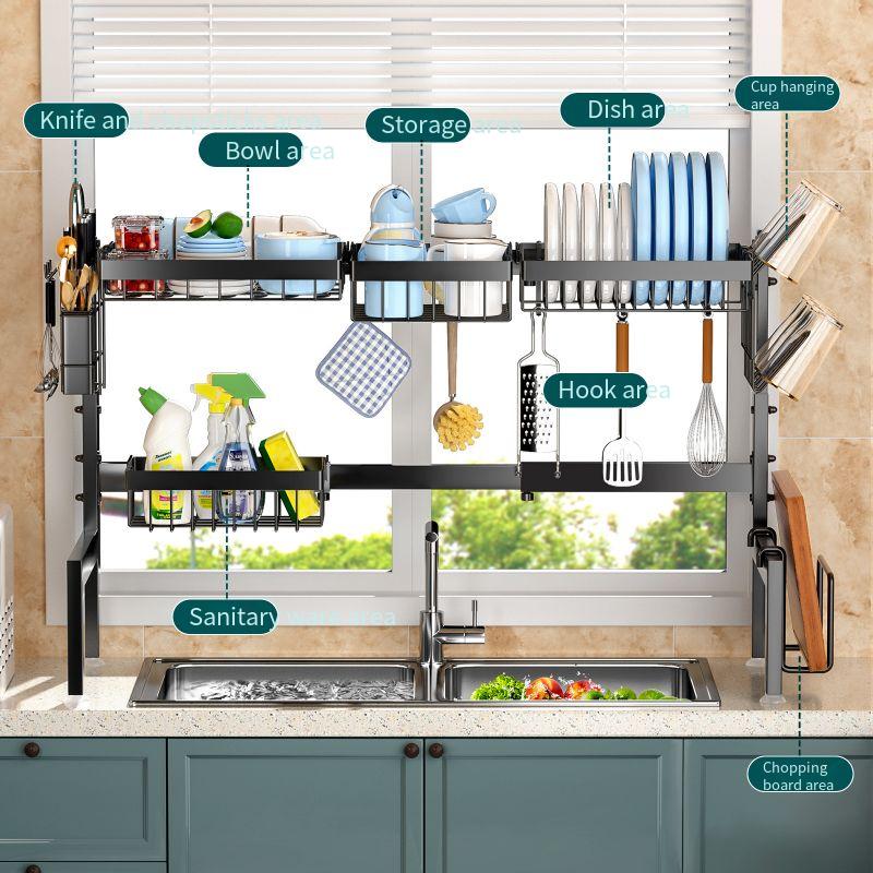 Kitchen Storage Countertop Plate Organizer Draining Over Sink Bowl Dish Rack Retractable_voghion.com