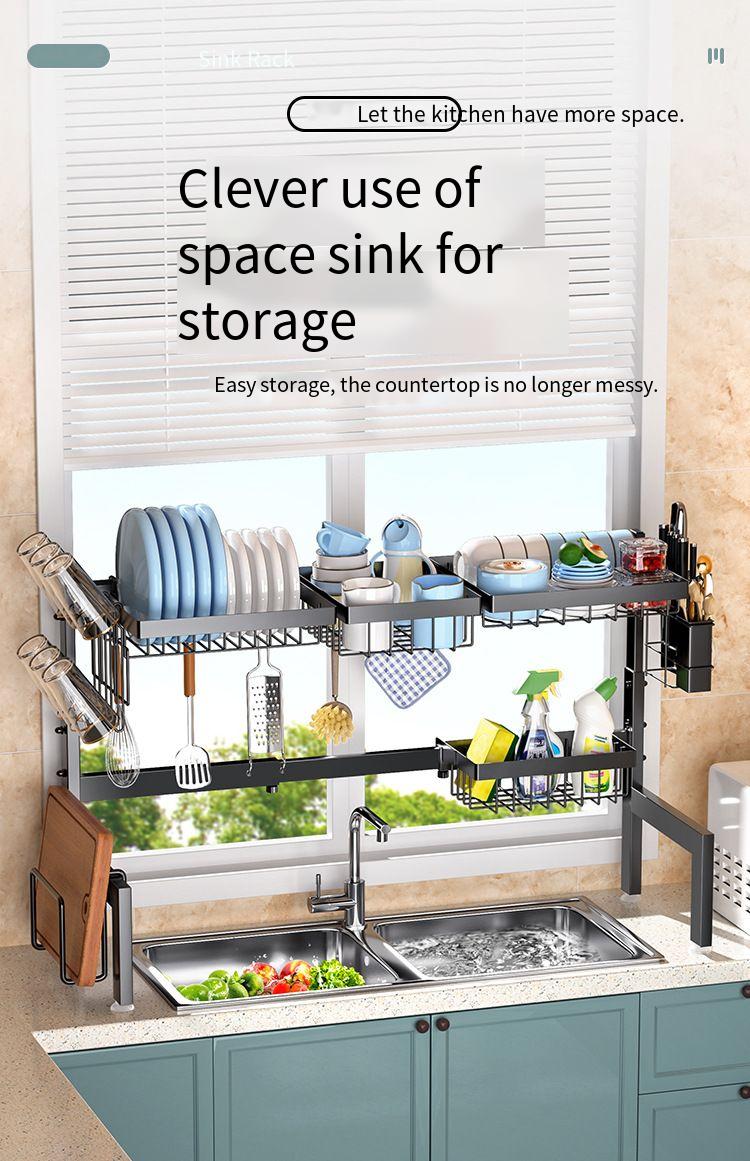 Küche Lagerung Arbeitsplatte Platte Organizer Abtropfen Über Waschbecken Schüssel Geschirr Rack Einziehbare_voghion.com