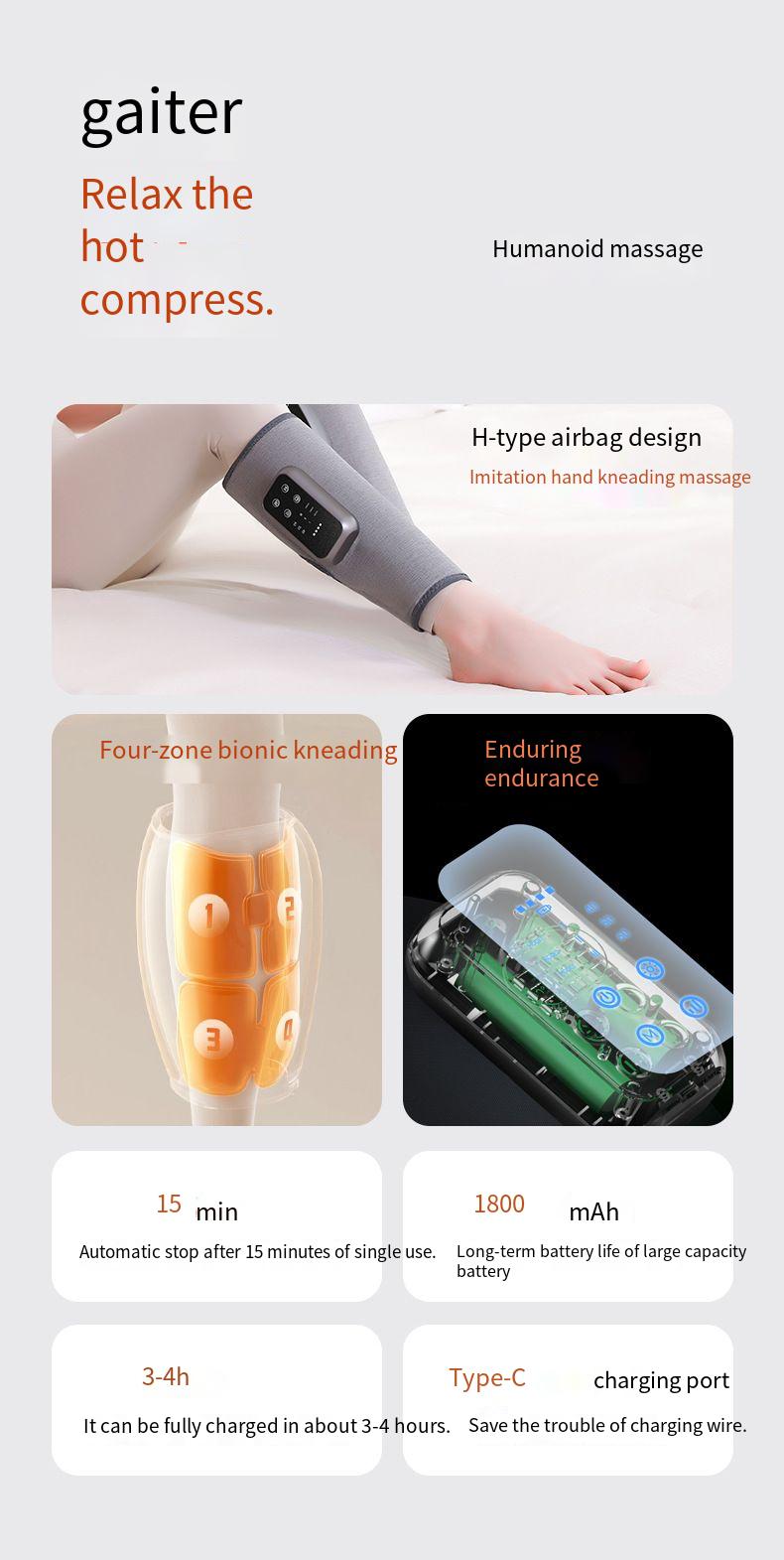 Elektrischer Waden-Airbag mit Luftdruckmassagegerät, Multifunktions-Massagegerät mit konstanter Temperatur, Wärmekompresse, Schönheits-Beine_voghion.com