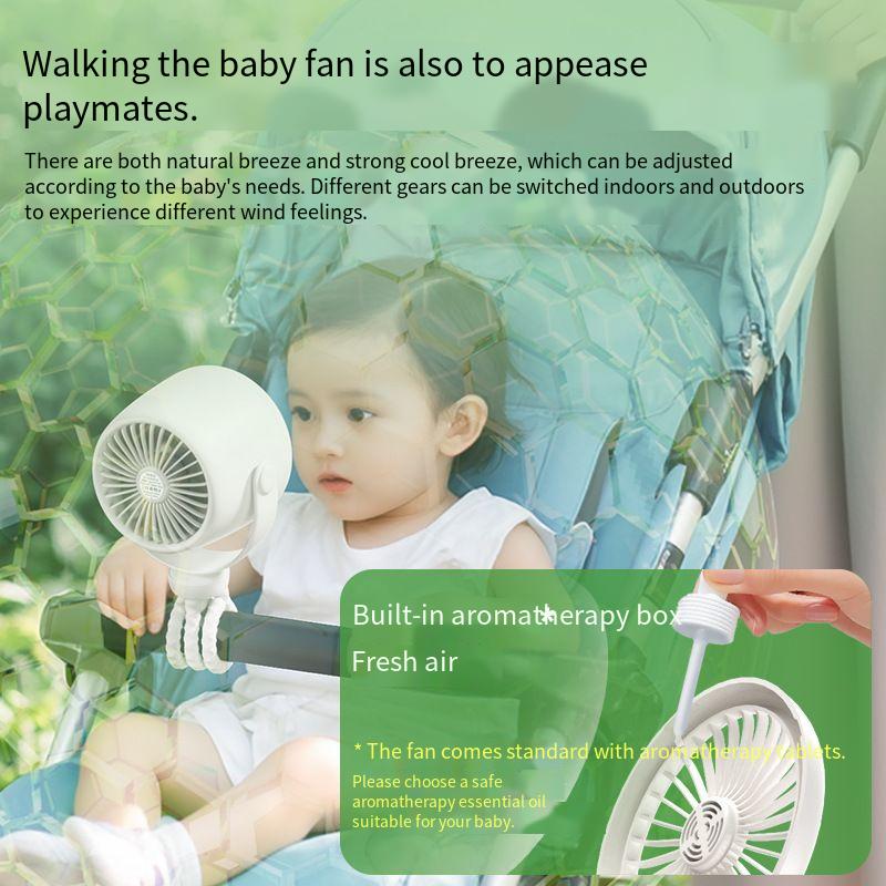 Kleiner Lenkerventilator mit USB-Ladefunktion, geräuschlos, Mini, geeignet für Kinderwagen_voghion.com