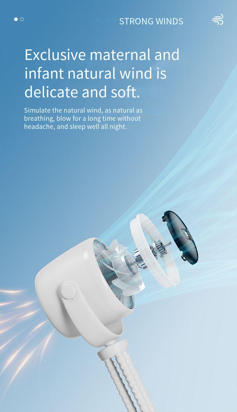 Kleiner Lenkerventilator mit USB-Ladefunktion, geräuschlos, Mini, geeignet für Kinderwagen_voghion.com