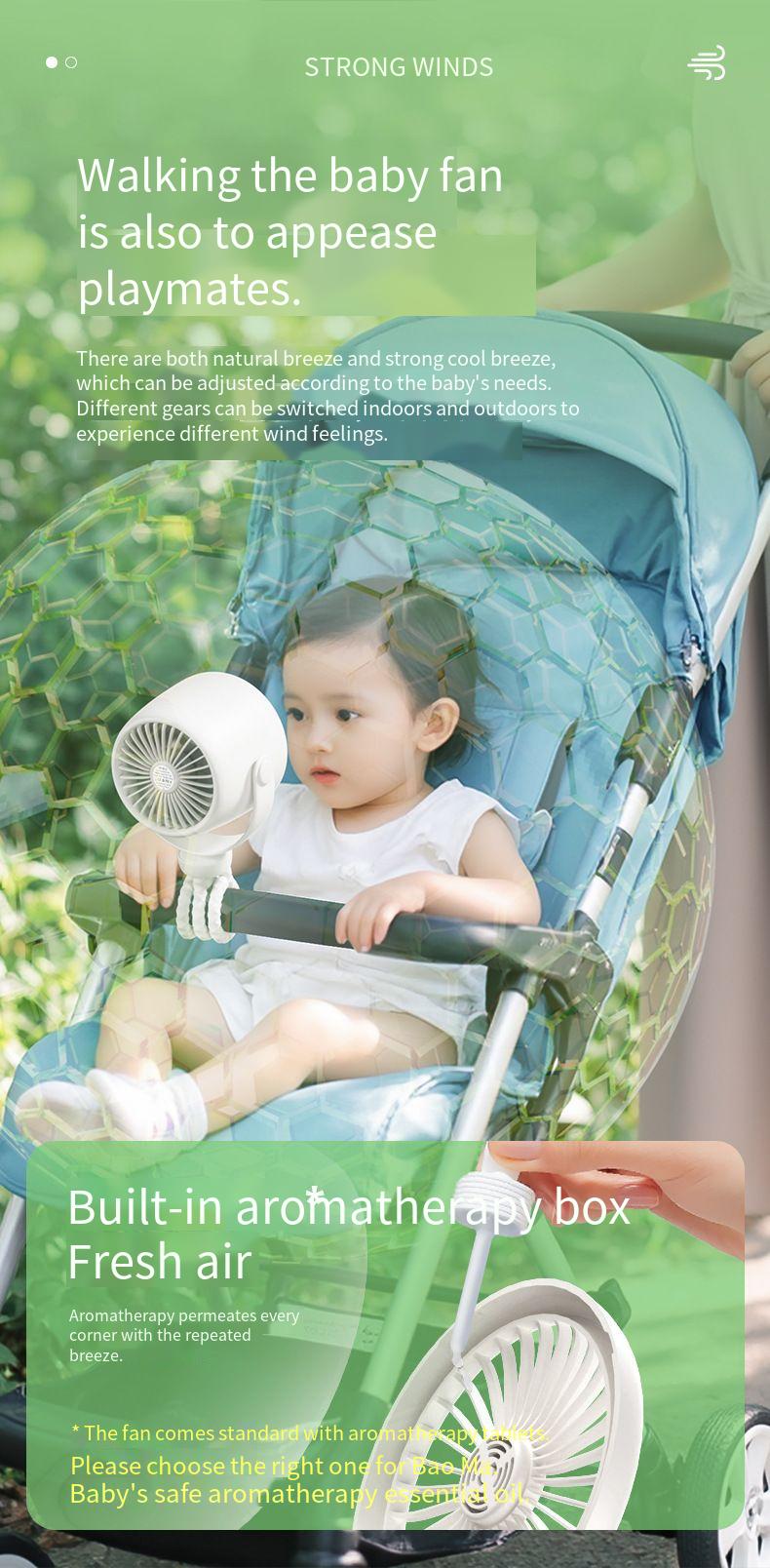 Kleiner Lenkerventilator mit USB-Ladefunktion, geräuschlos, Mini, geeignet für Kinderwagen_voghion.com