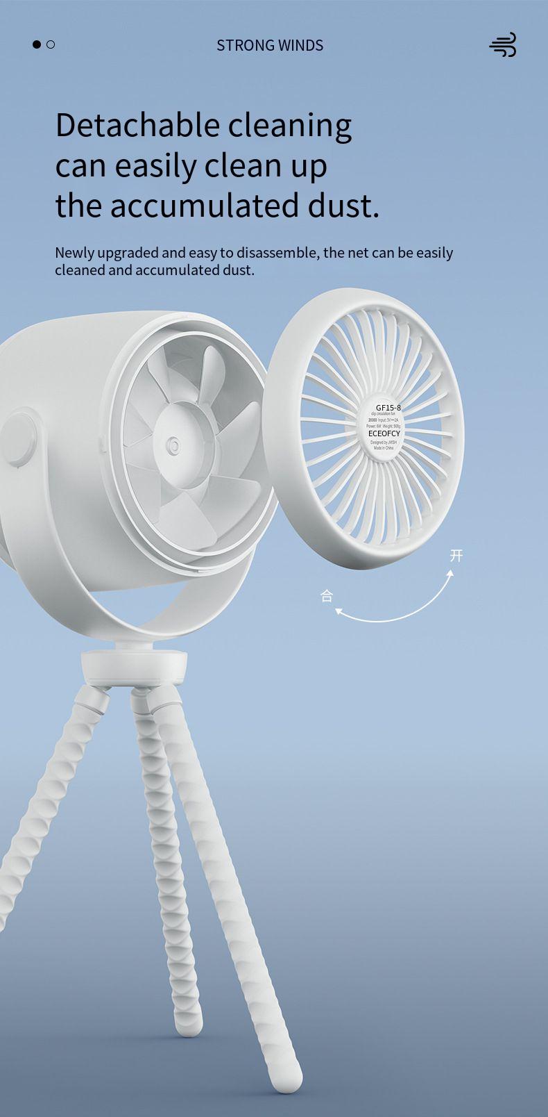 Kleiner Lenkerventilator mit USB-Ladefunktion, geräuschlos, Mini, geeignet für Kinderwagen_voghion.com