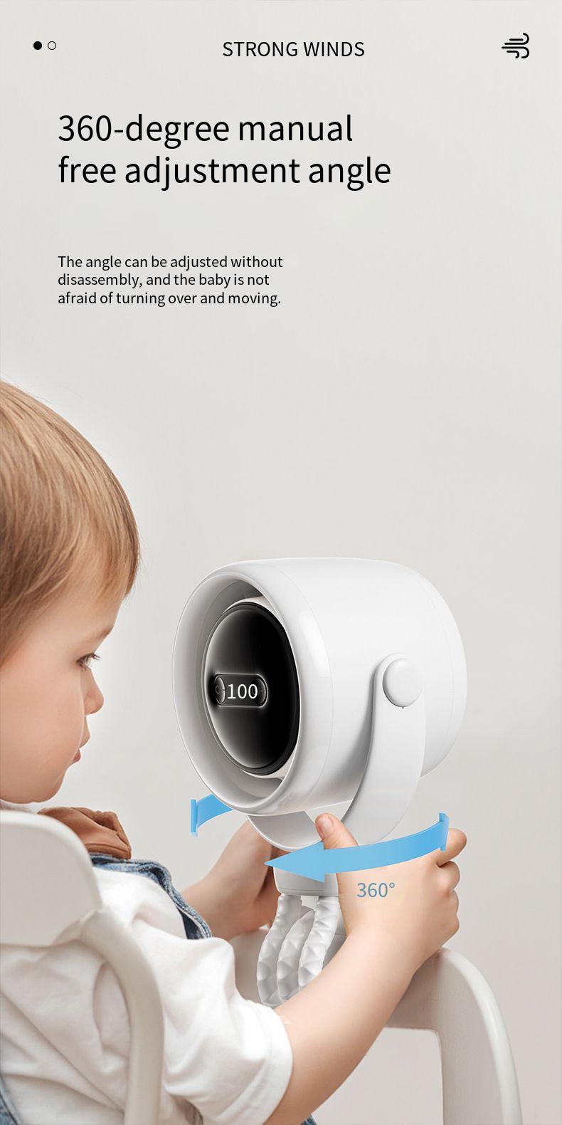 Kleiner Lenkerventilator mit USB-Ladefunktion, geräuschlos, Mini, geeignet für Kinderwagen_voghion.com