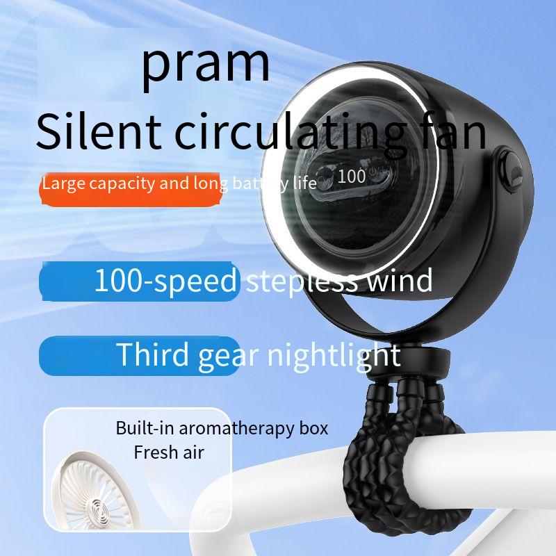 Kleiner Lenkerventilator mit USB-Ladefunktion, geräuschlos, Mini, geeignet für Kinderwagen_voghion.com